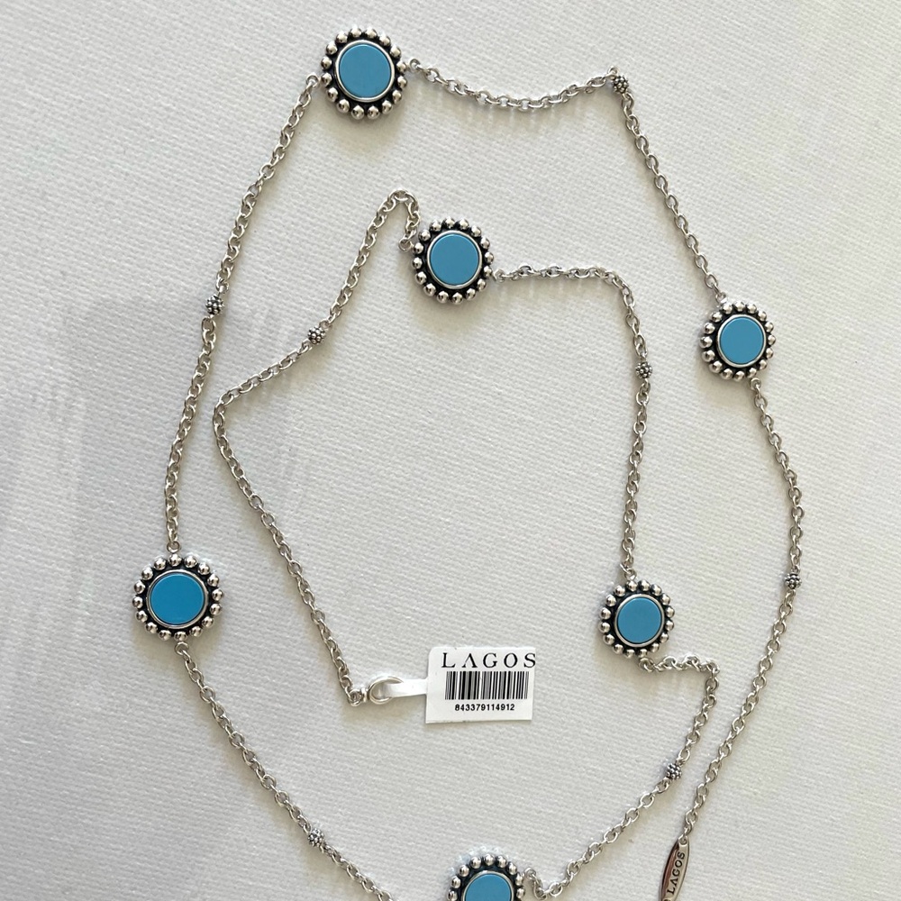 Lagos Silver 925 Maya Necklace Blue ceramics New 34”